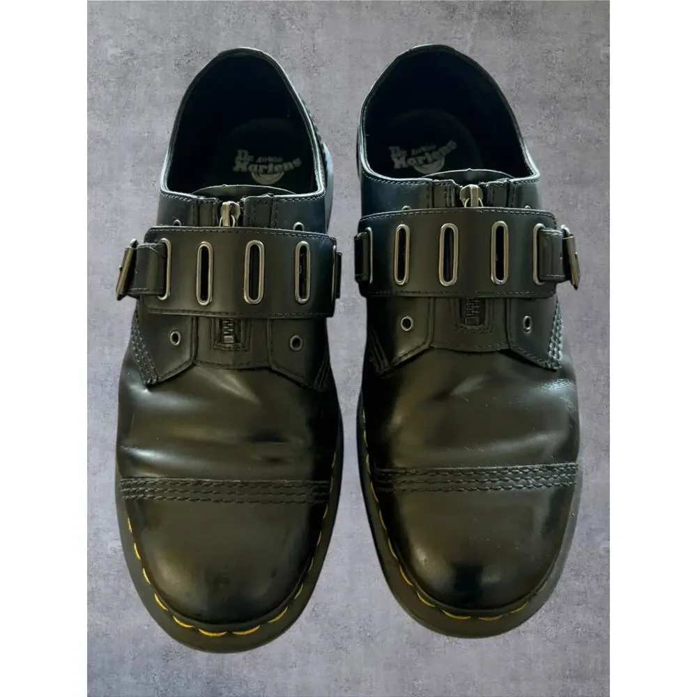 Dr. Martens 1461 Quynn Low Buckle Zip Black Leather Shoes Mens 12 Wmns 13 EU 46